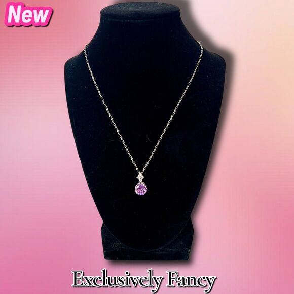 New Exclusively Fancy Rose-Cut Purple Cubic Zirconia Pendant Necklace – Silver T - Picture 5 of 8